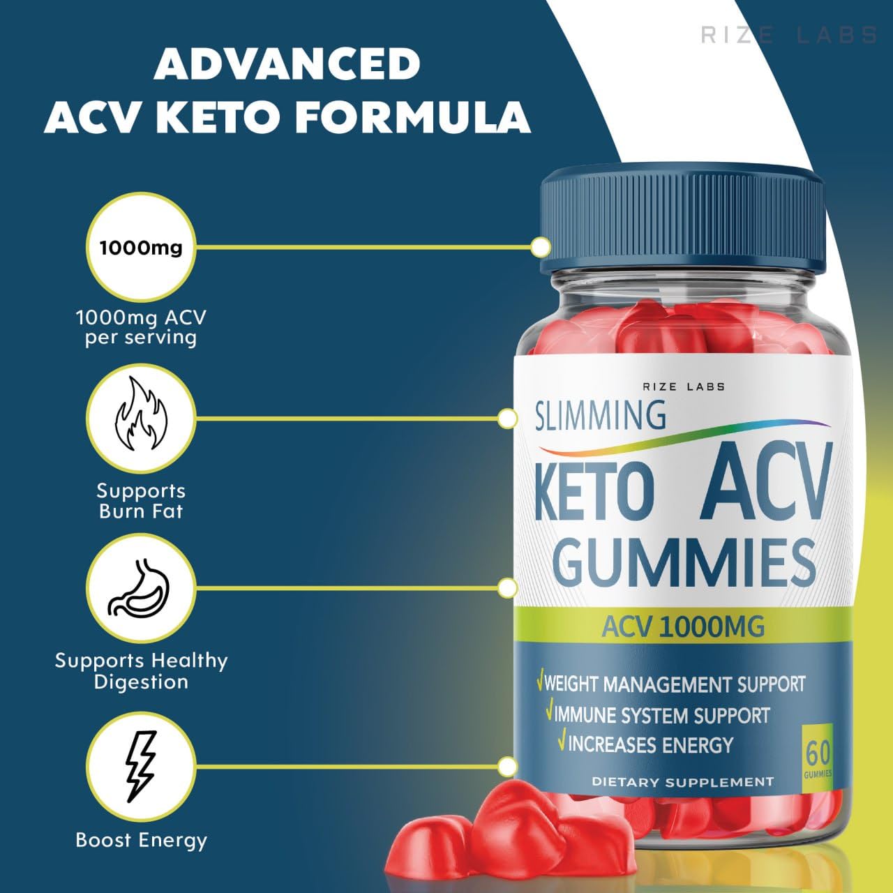 Rize Labs Slimming Keto ACV Gummies for Advanced Weight Loss with Apple Cider Vinegar, 180 Gummies