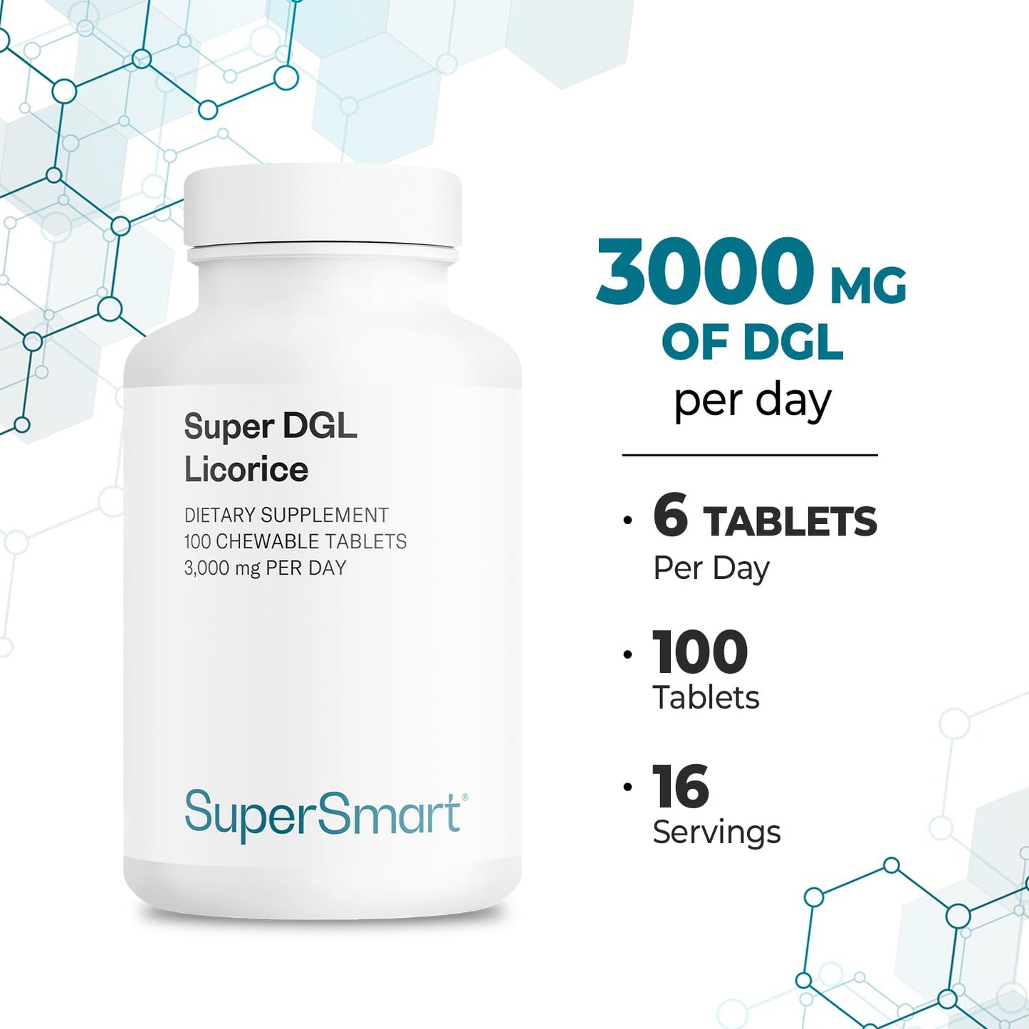 Supersmart DGL 3,000 mg Per Day Licorice Root Extract Tablets, 100 Count