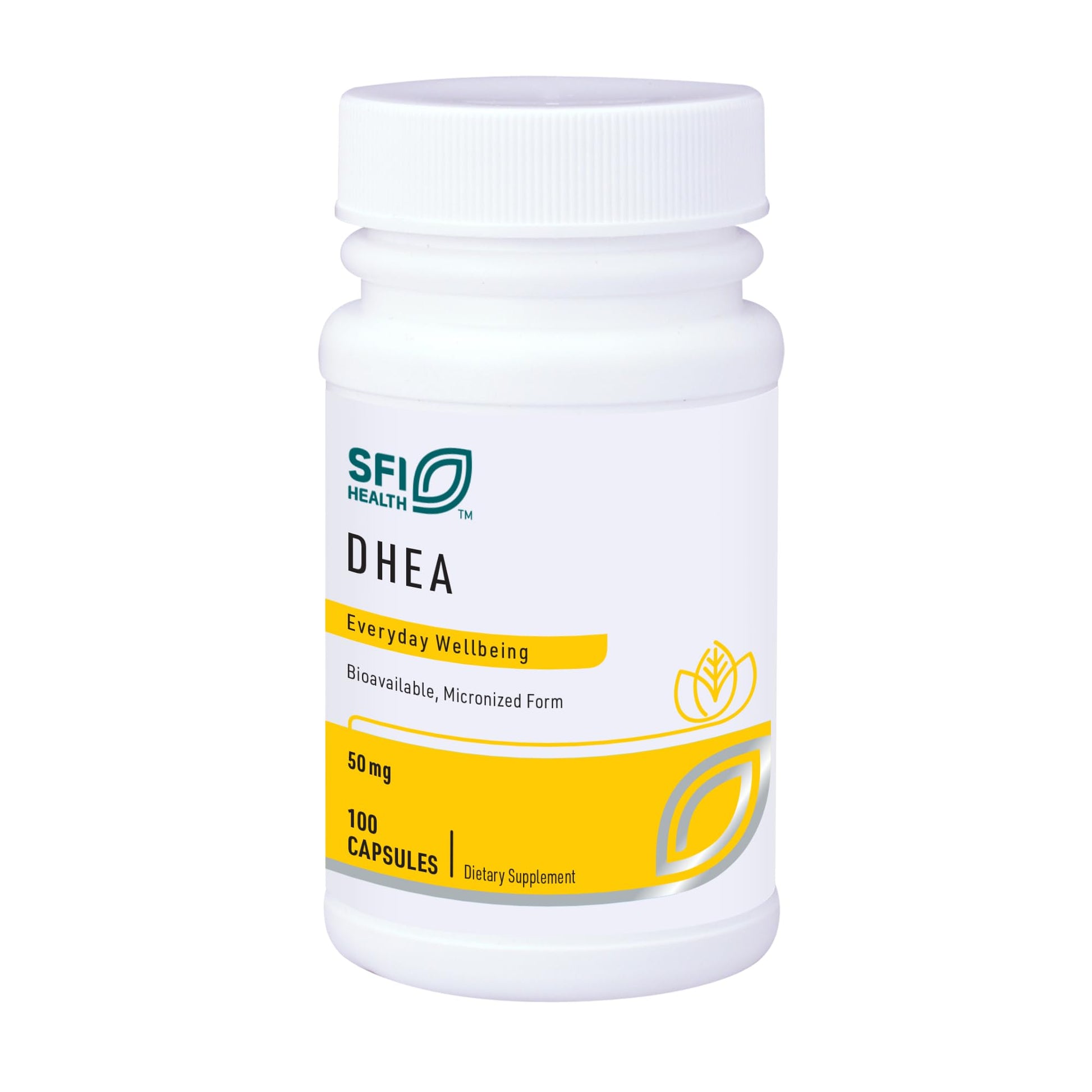 SFI Health DHEA 50mg Dehydroepiandrosterone Derived from Wild Yam Micronized for Superior Absorption Soy-Free Hypoallergenic Supplement for Men & Women, 100 Capsules