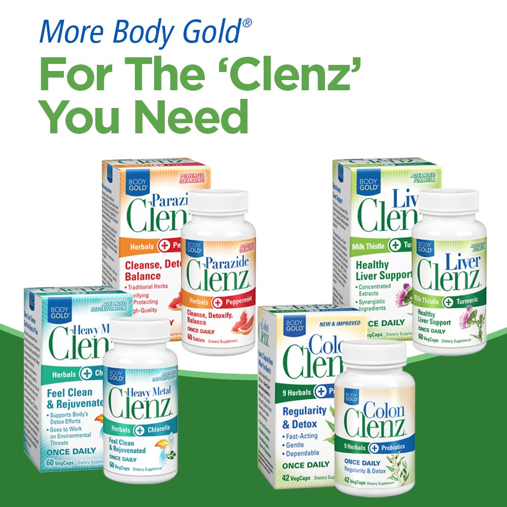 Body Gold Parazide Clenz Herbals & Peppermint Intestinal Cleanse & Detox with Black Walnut & More, 60 Tablets