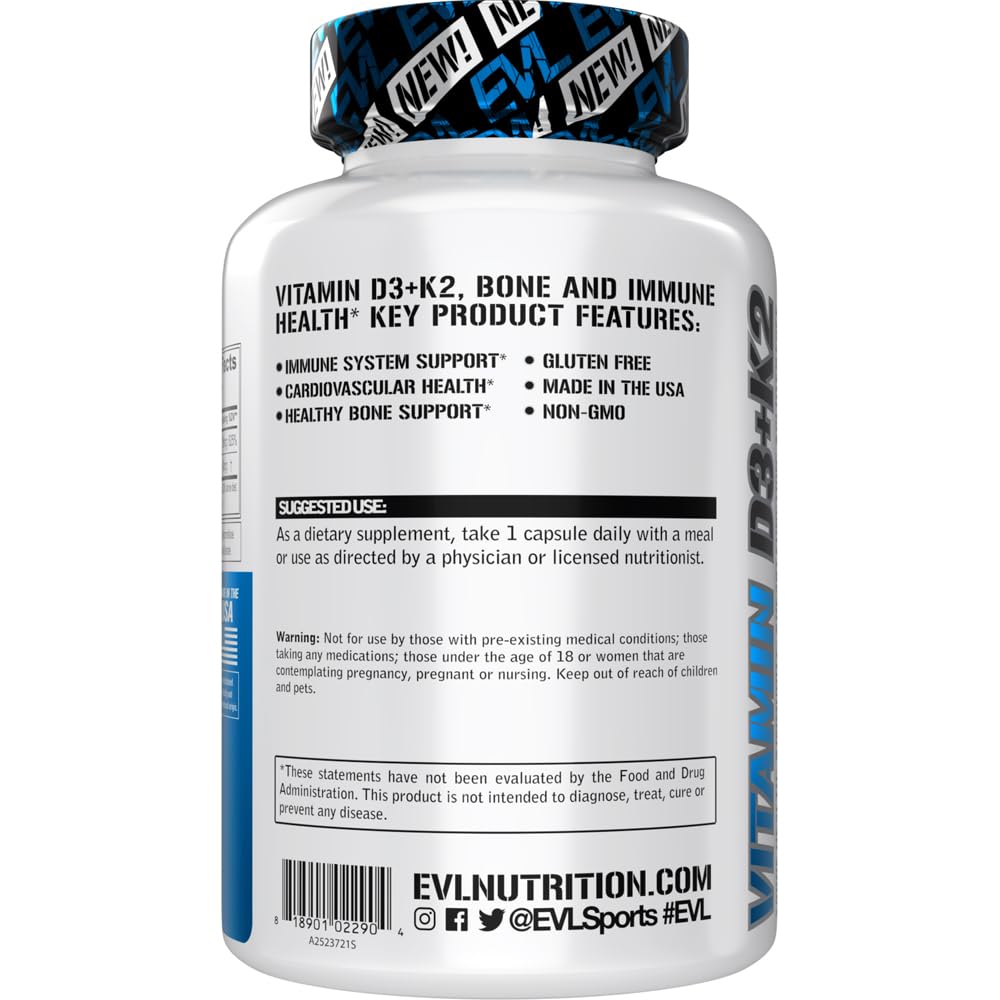 Evlution Vitamin D3 K2 Capsules, 60 Count