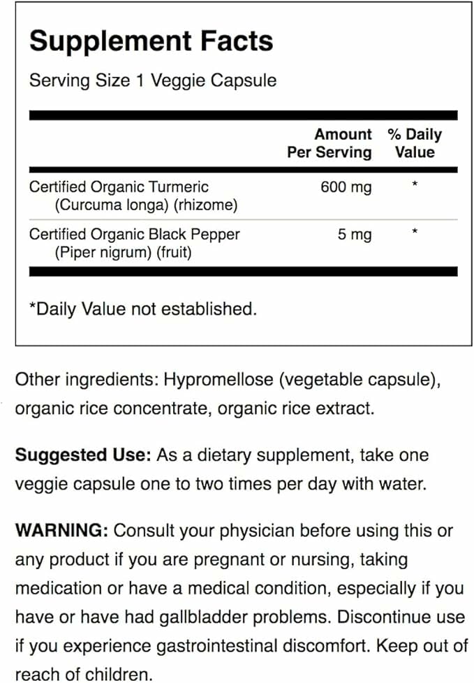 Swanson Organic Turmeric & Black Pepper Joint Health Supplement for Active Adults Seeking Anti-Inflammatory Support with Enhanced Bioavailability, 180 Capsules