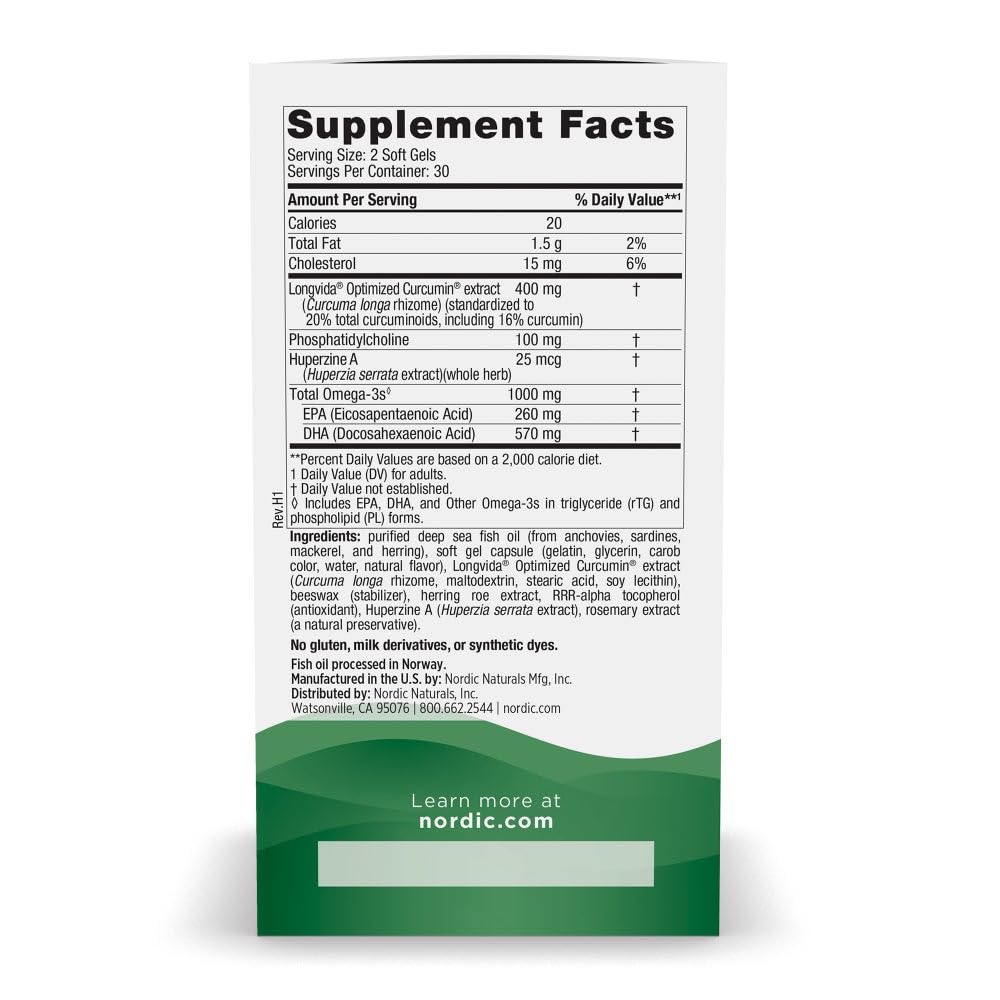 Nordic Naturals Memory Support with Curcumin Soft Gels 60 Count