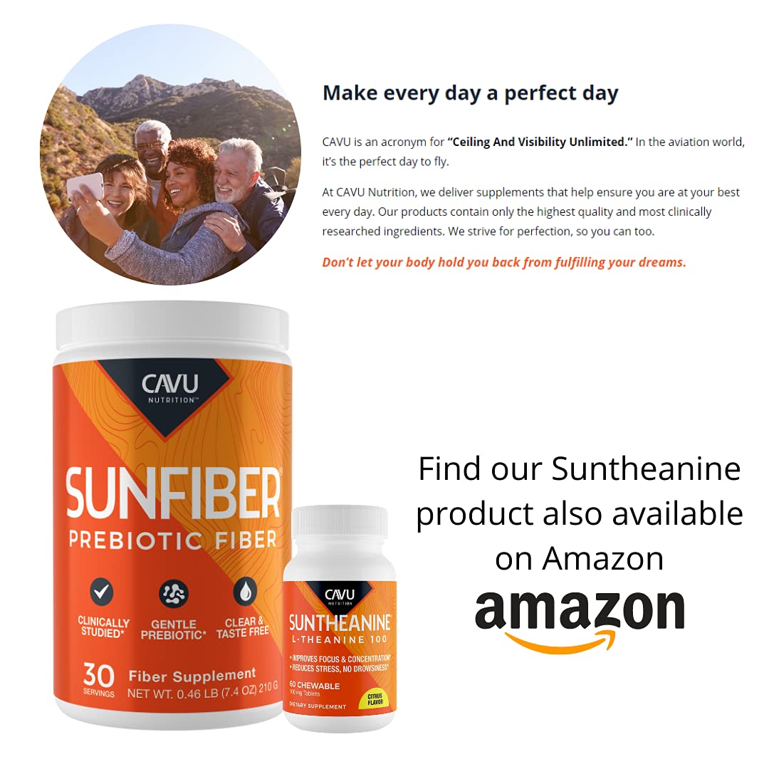 CAVU NUTRITION Sunfiber Gentle Prebiotic Fiber Supplement, Powder, 7.4 Ounce