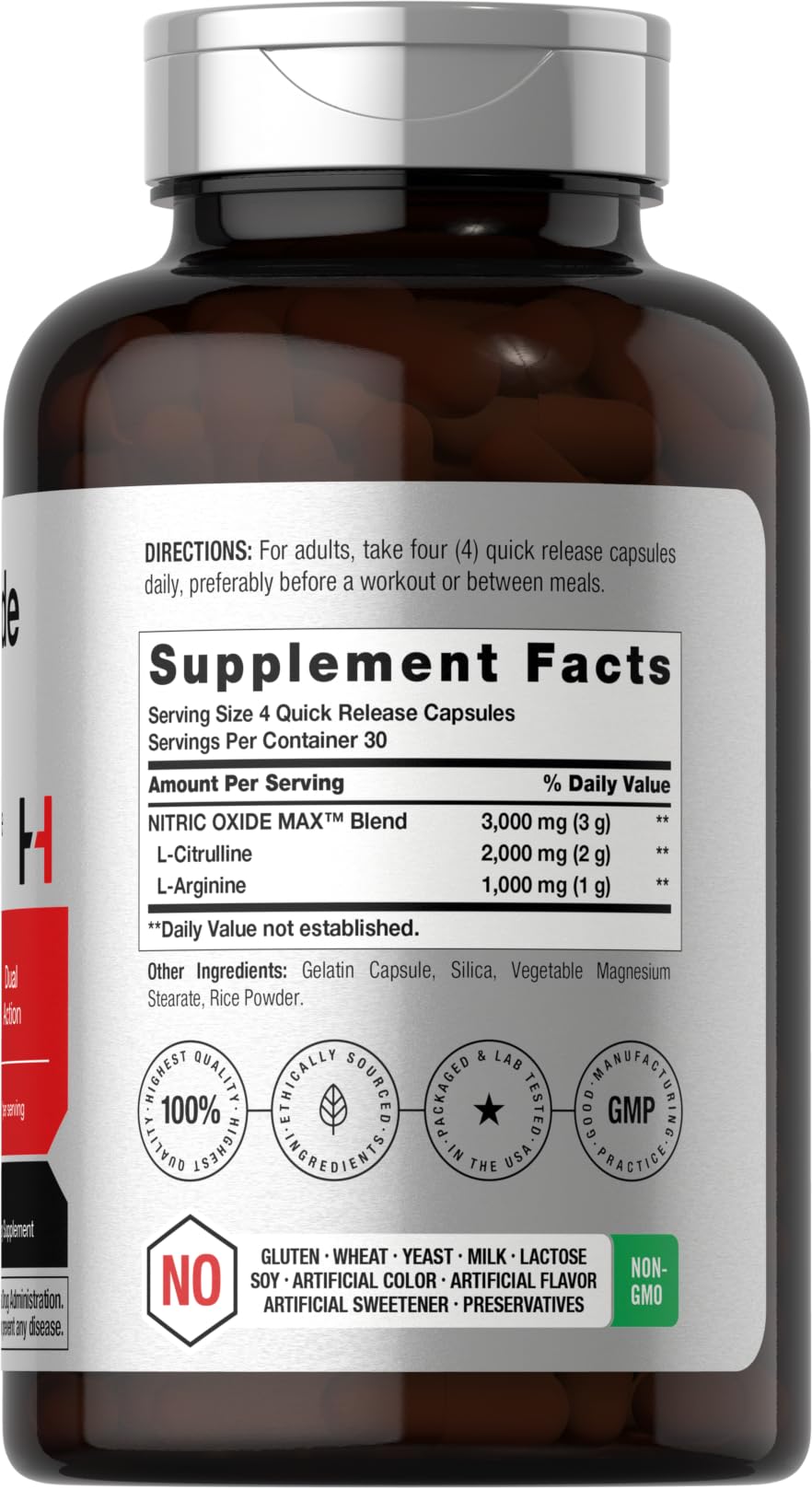 Horbäach Nitric Oxide Supplement 3000mg Capsules 120 Count
