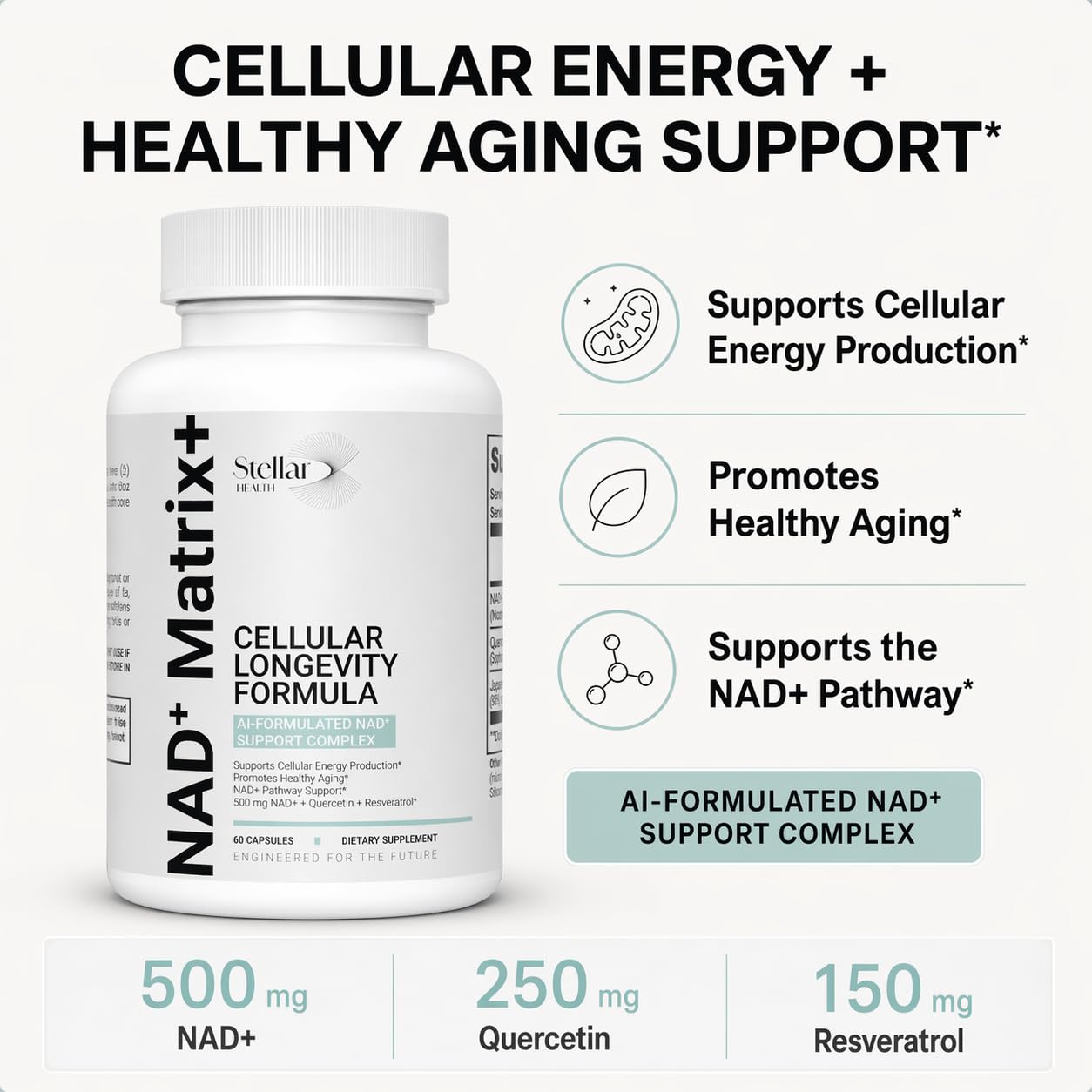 Stellar Health NAD+ Matrix+ Cellular Longevity Formula Capsule, 60 Capsules
