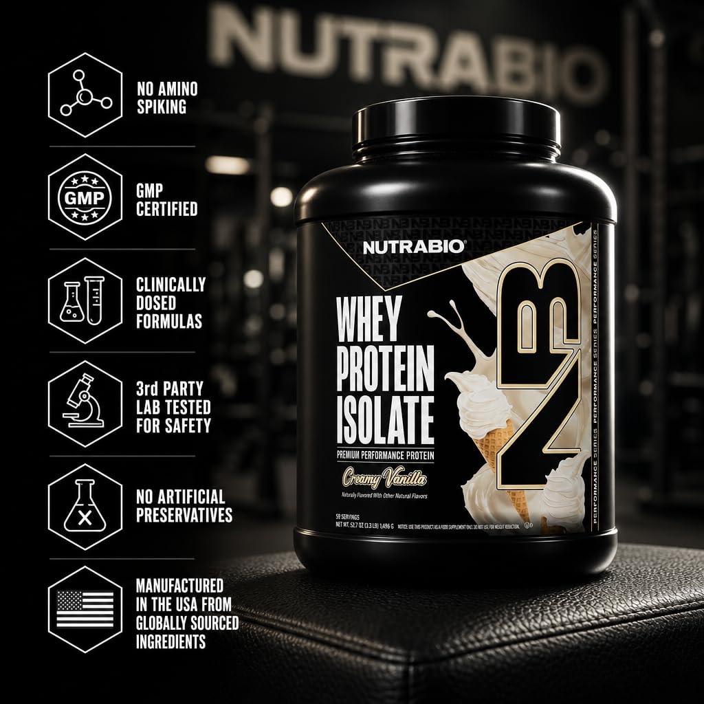 NutraBio 100% Whey Protein Isolate Protein Powder Creamy Vanilla, 80 Servings