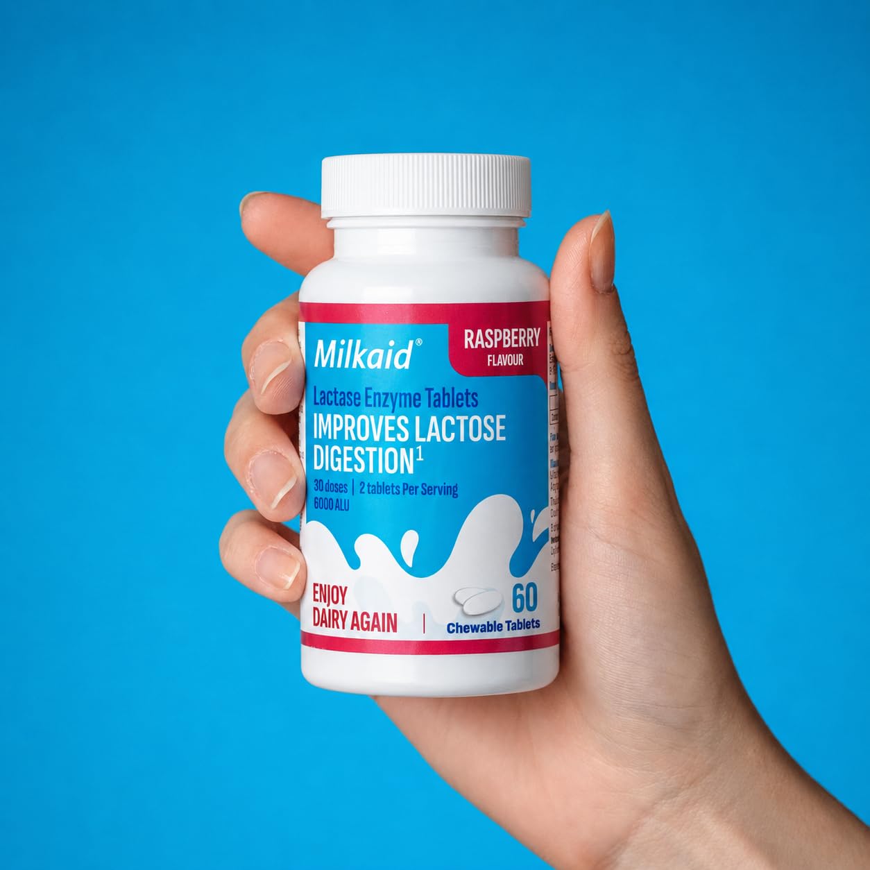 Milkaid Lactase Enzyme Chewable Tablets for Lactose Intolerance Relief, Fast Acting Dairy Digestive Supplement, 120 Tablets