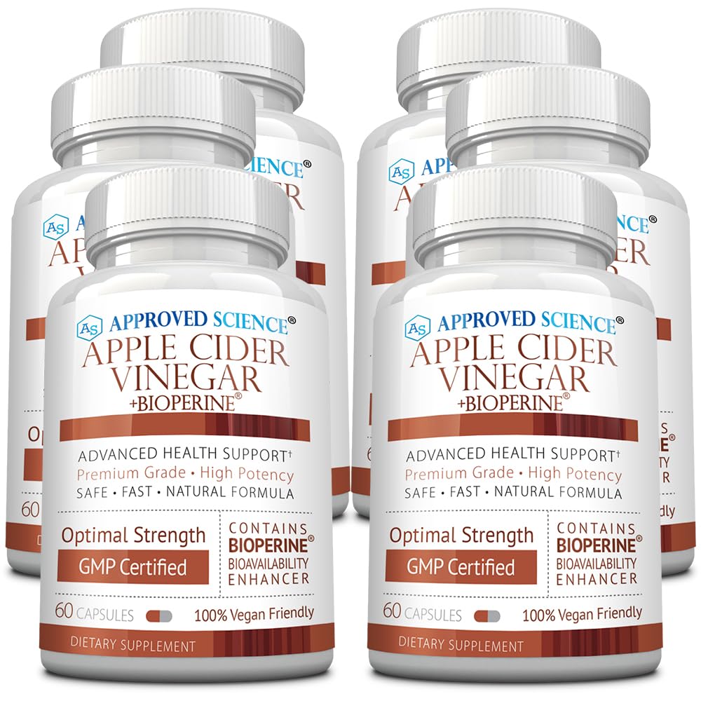 Approved Science Apple Cider Vinegar Capsules with The Mother and BioPerine – 1600mg ACV Supplement – Non-GMO, Vegan, 360 Capsules
