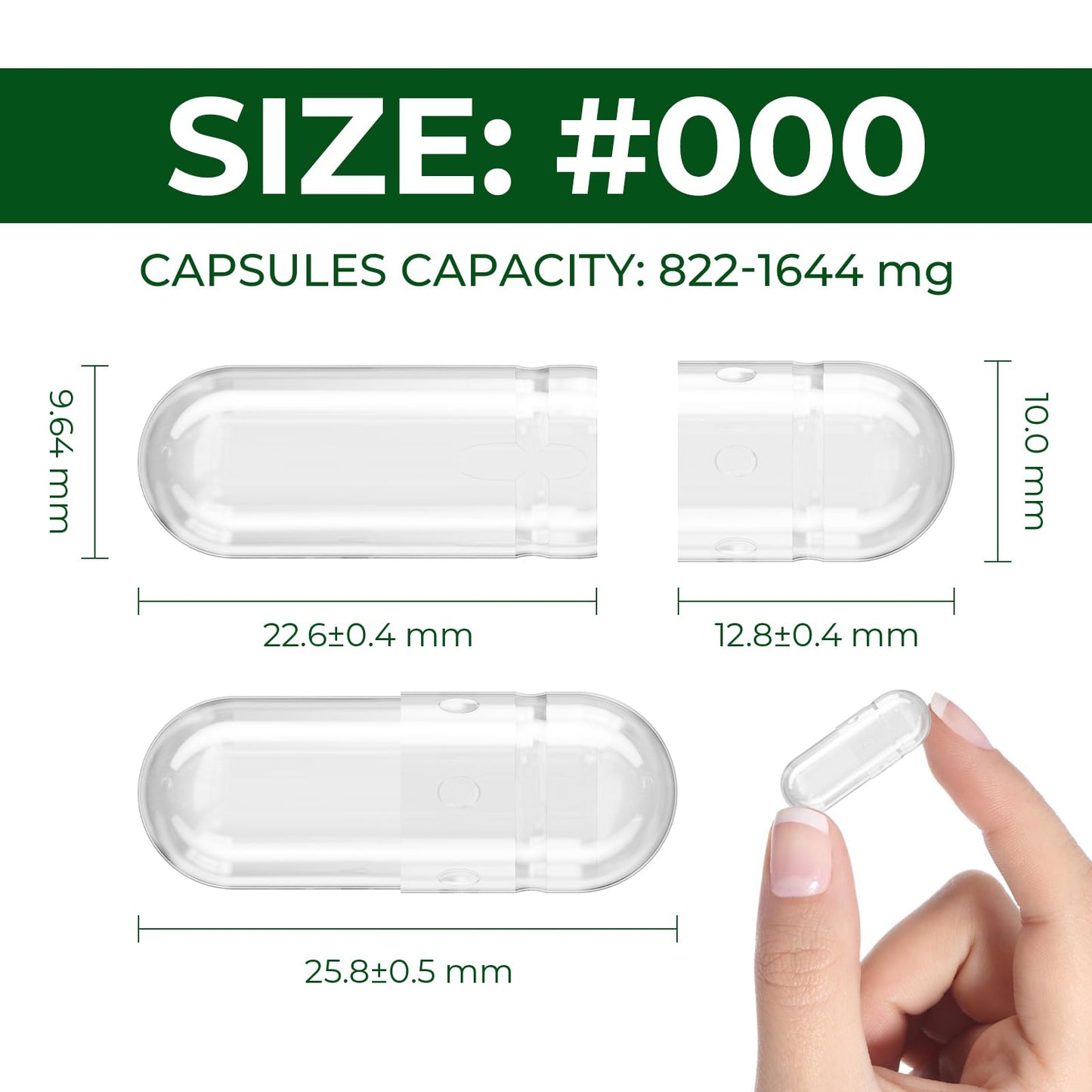 Angtai JN Empty Capsules Size 000 Separated Vegan Pill Caps Plant Based Clear Capsules, 500 Count