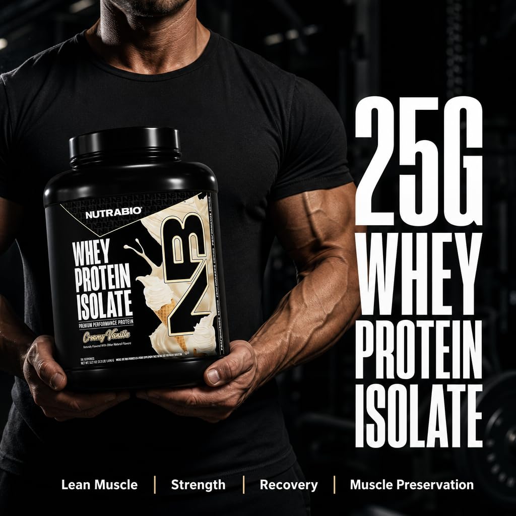 NutraBio 100% Whey Protein Isolate Protein Powder Creamy Vanilla, 80 Servings
