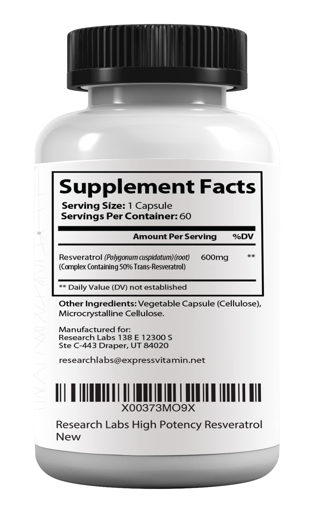 Research Labs Resveratrol Supplement Capsule, 120 Capsules
