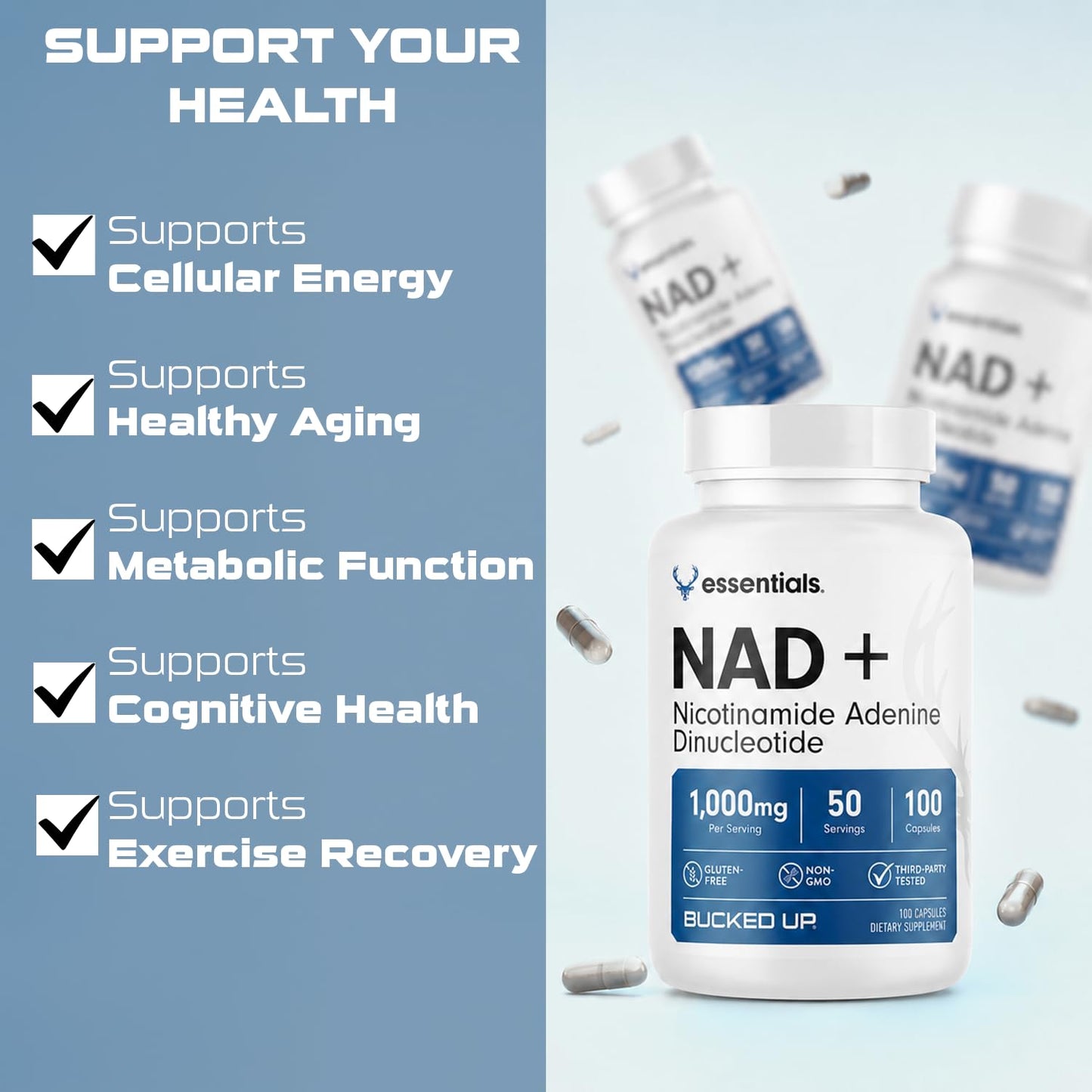 Bucked Up NAD+ 1000mg Nicotinamide Adenine Dinucleotide Capsule, 100 Count