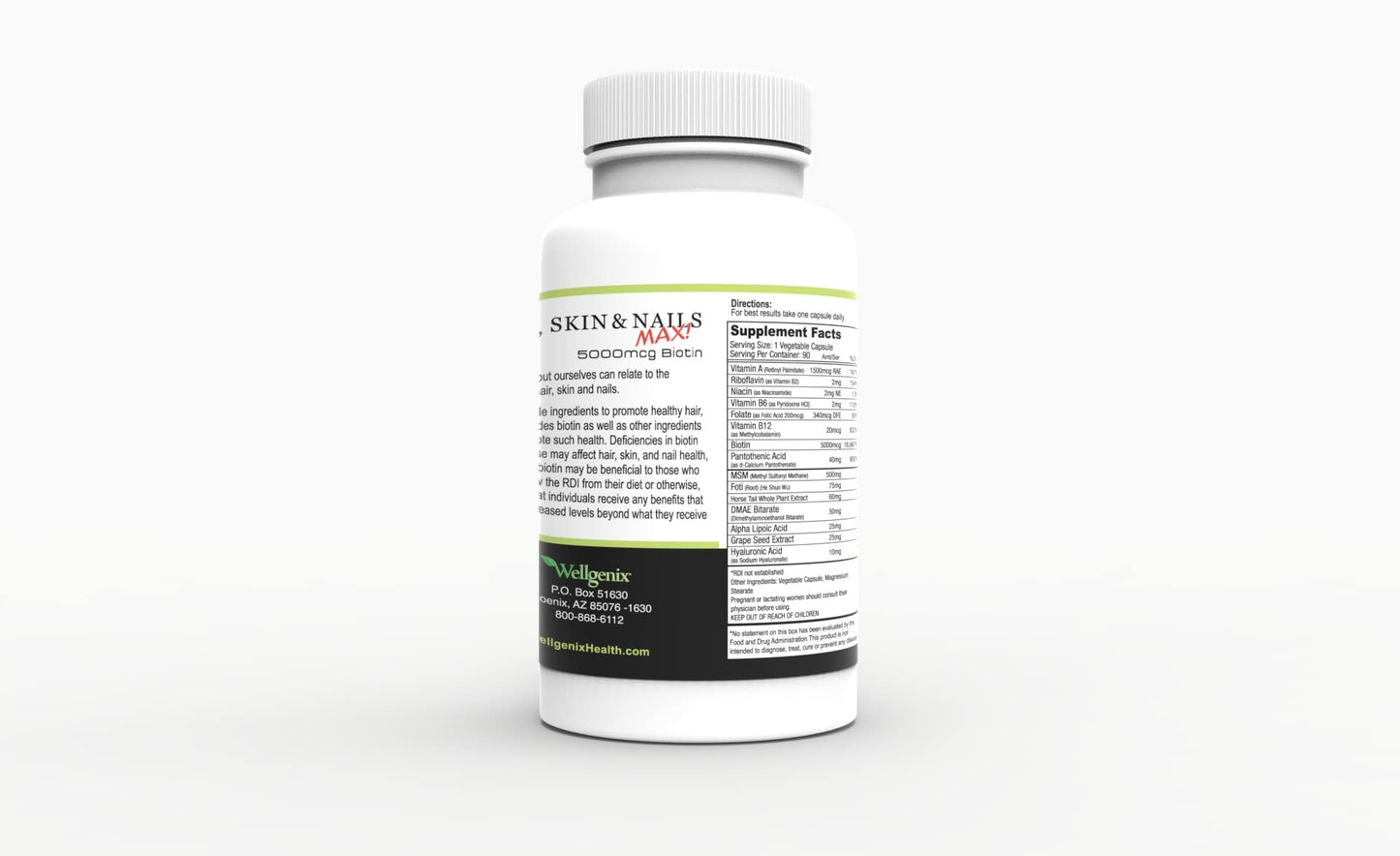 Wellgenix Purvana MAX Hair Skin and Nails Supplement Biotin 5000mcg with MSM & B-Complex Capsule, 180 Veggie Capsules