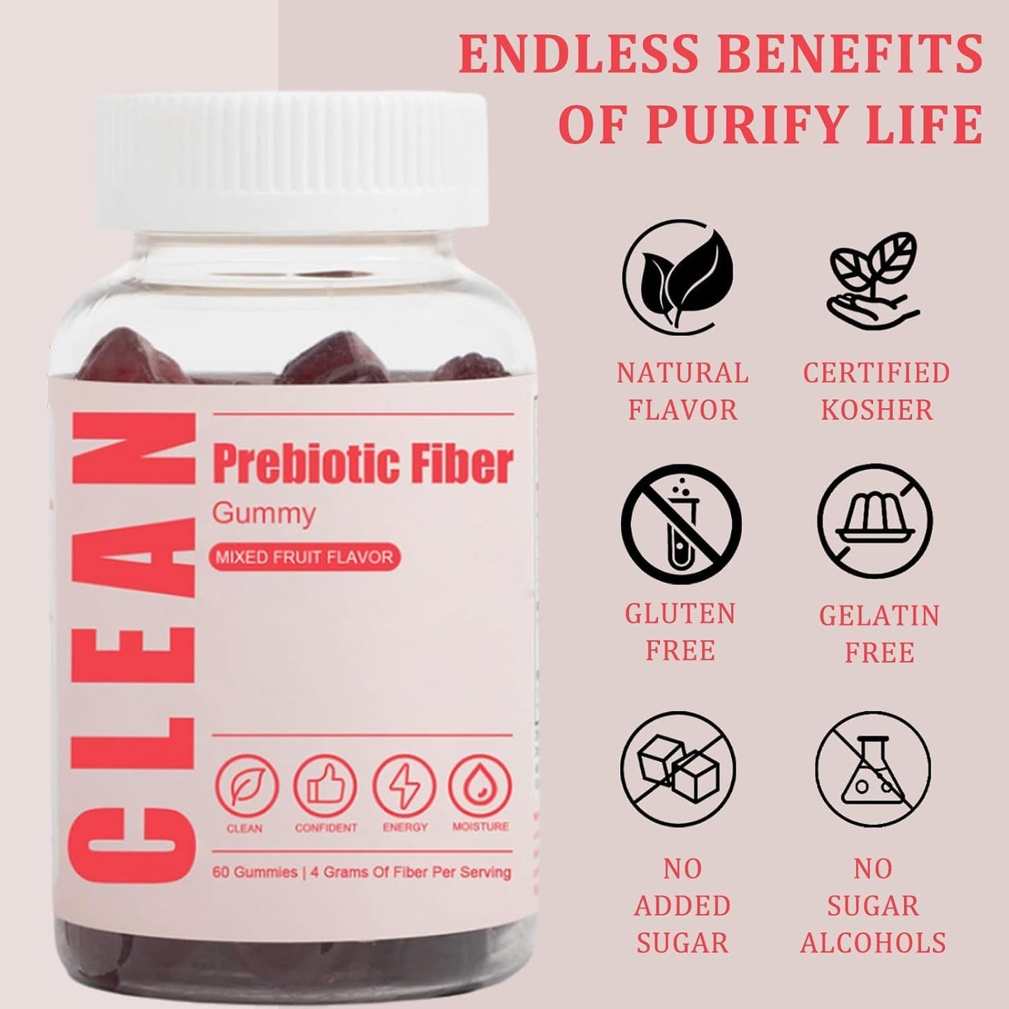JINMAO Clean Fiber Gummies for Men, 60 Gummies