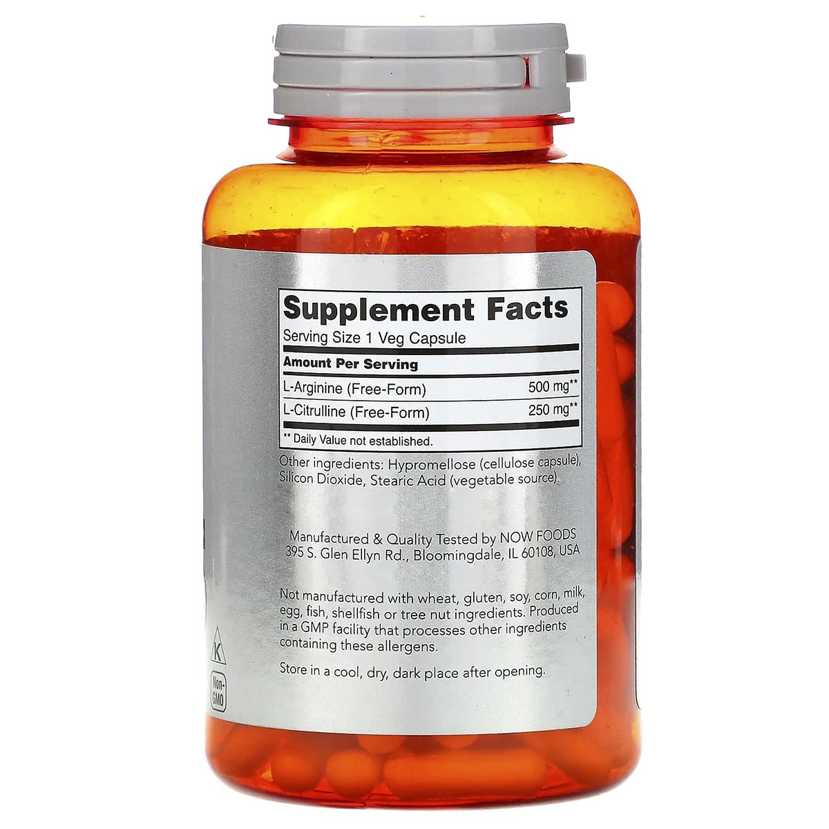 NOW Foods Arginine 500 mg with Citrulline 250 mg Capsules, 120 Count