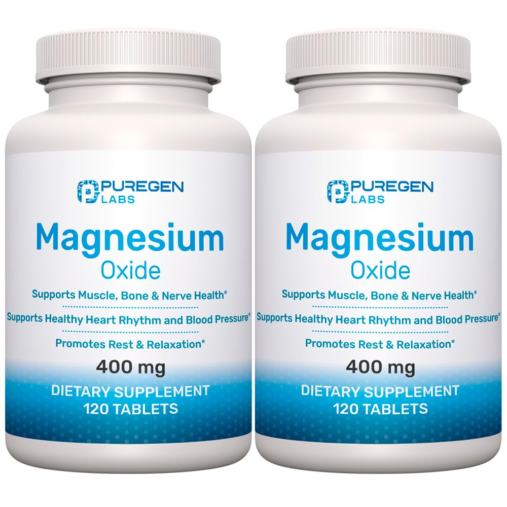 P Puregen Labs Magnesium Oxide 400mg High Potency Supplement Tablets, 240 Tablets