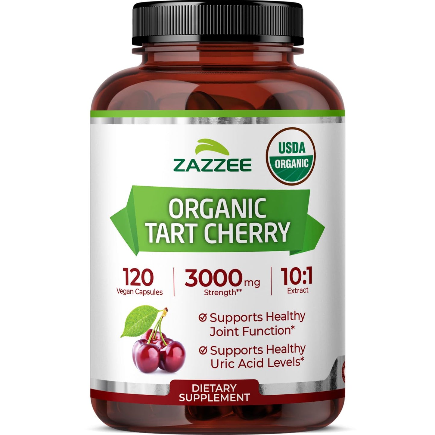 Zazzee USDA Organic Tart Cherry 10:1 Extract Capsule, 120 Capsules