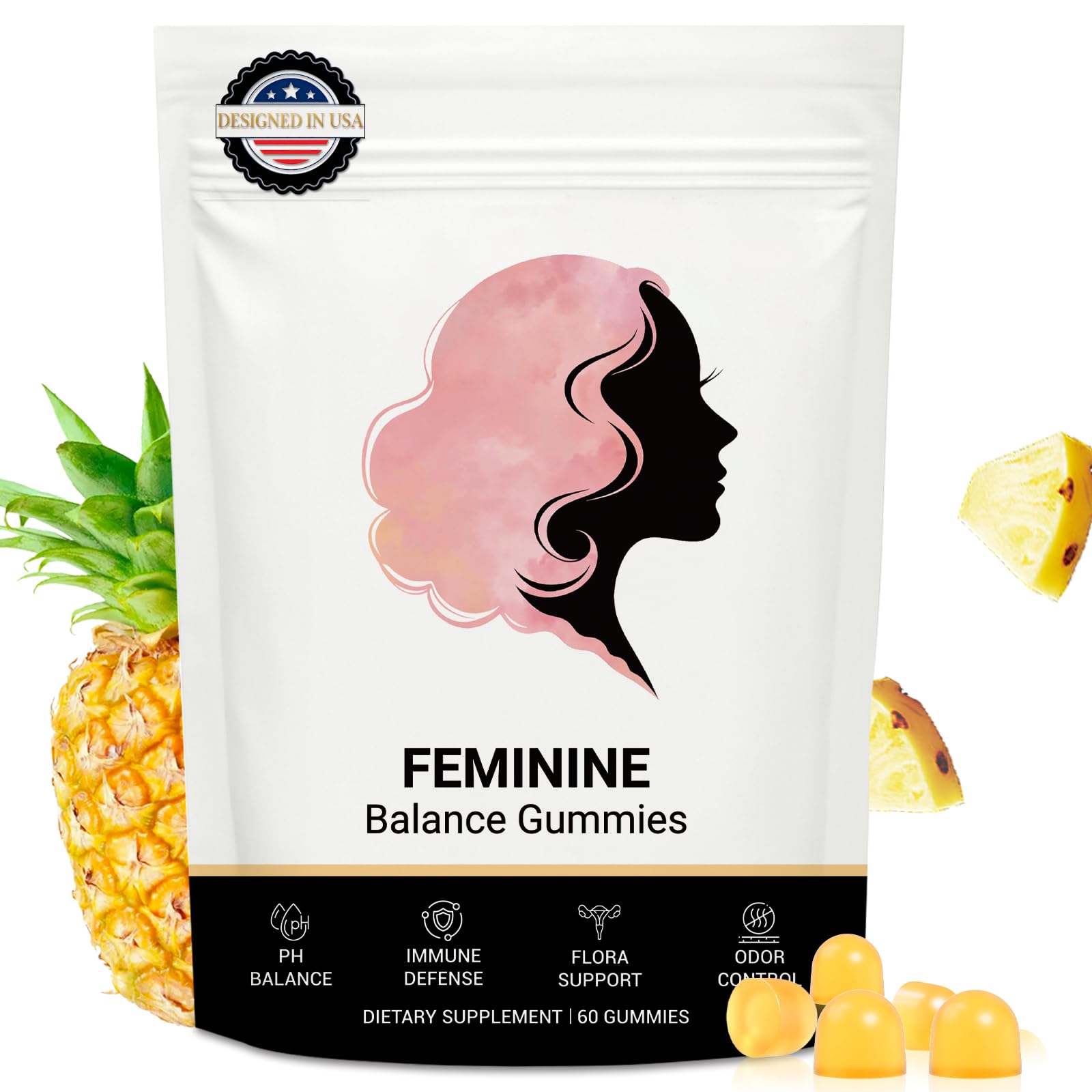 Shytrouy Feminine Balance Gummies for Women, Premium Hawaiian Pineapple with Vitamin C, 60 Count