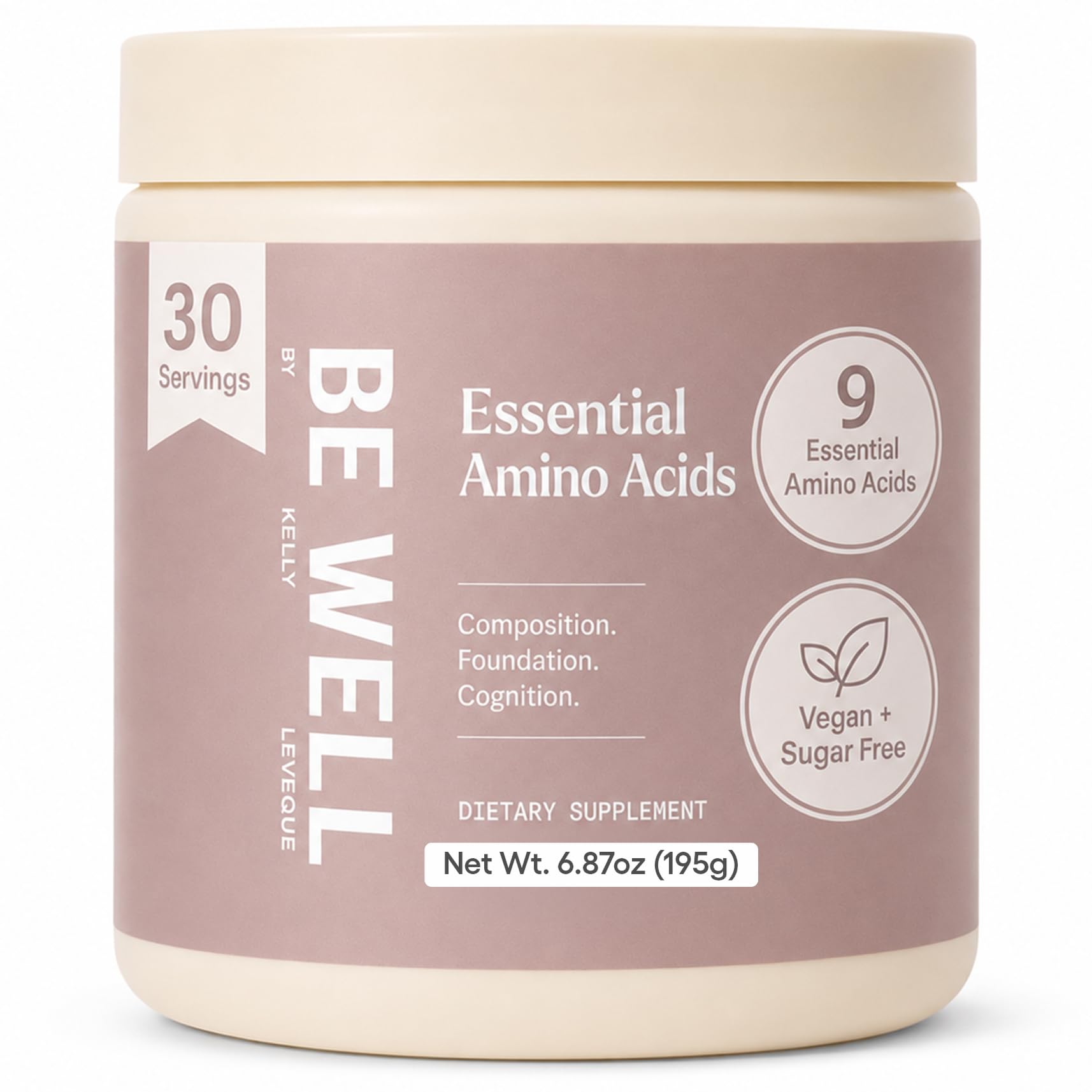 Be Well by Kelly LeVeque Essential Amino Acids Unflavored Powder Supplement Plant-Based BCAA 9 EAA's, 6.87 oz