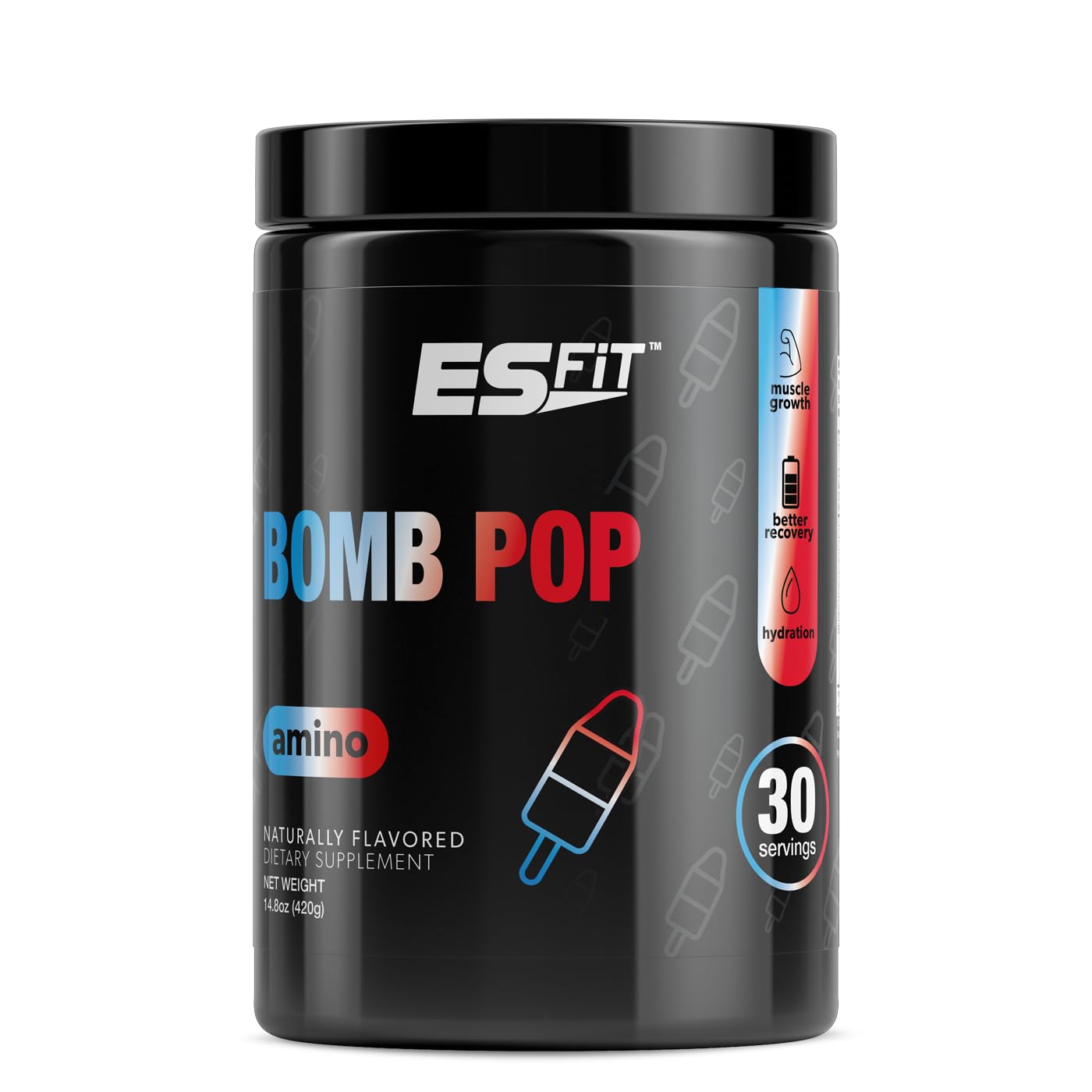 ES FIT Amino Powder - Pre and Post Workout with Electrolytes - BCAA 2:1:1 Ratio, Bomb Pop, 14.8 Ounce