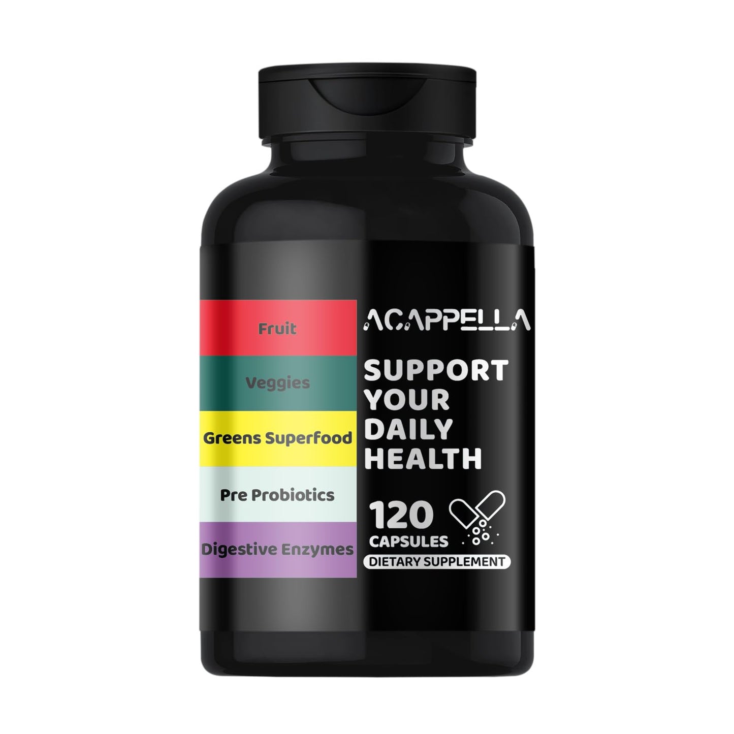ACAPPELLA Fruit and Veggies Capsule with Greens Superfood Extract Digestive Enzymes with Probiotics and Prebiotics Fruits and Vegetables Supplements for Men and Women, 120 Capsules