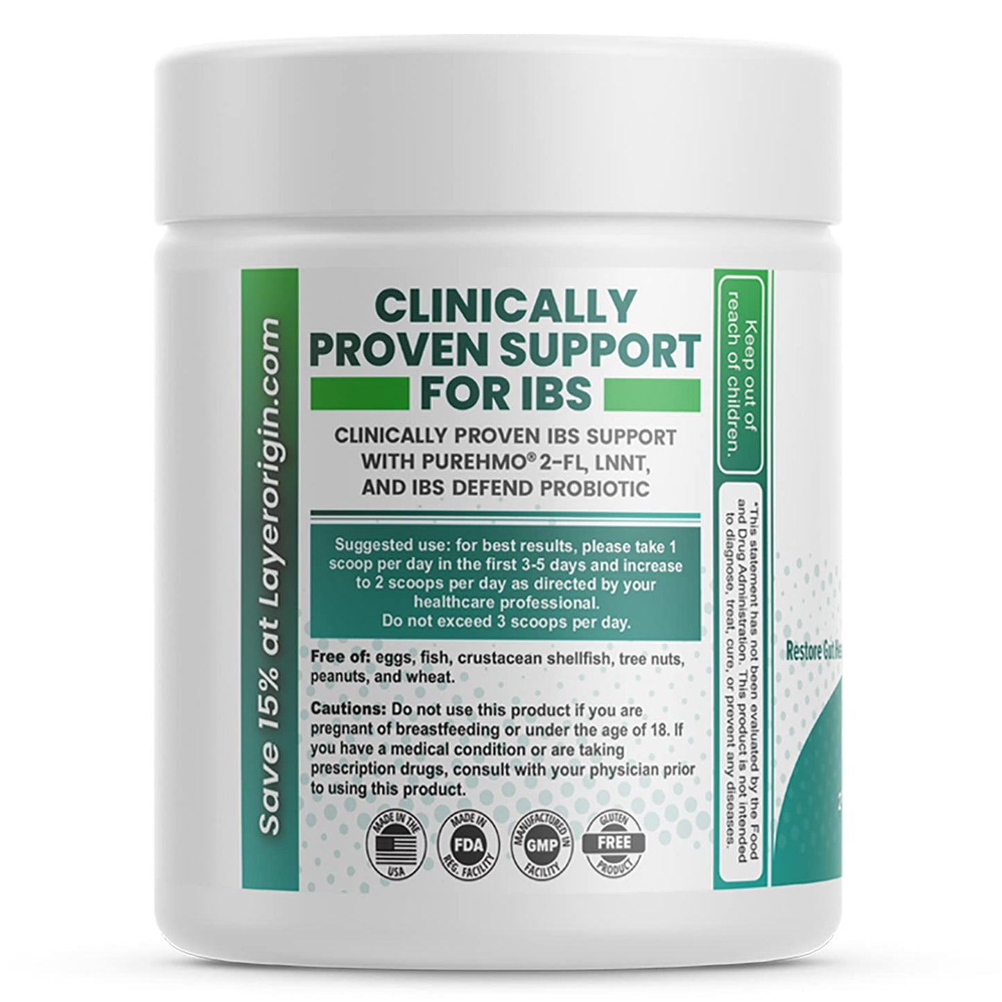 Layer Origin PureHMO IBS Support Powder 4.38 oz