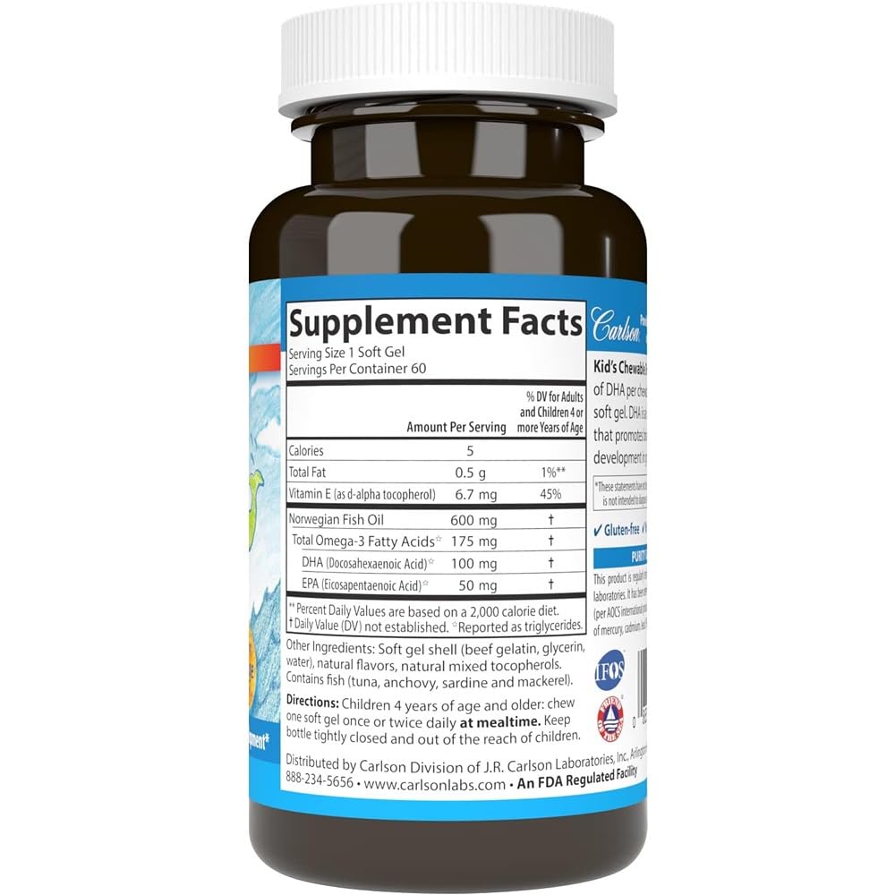 Carlson Kid's Chewable DHA Softgels, 60 Count