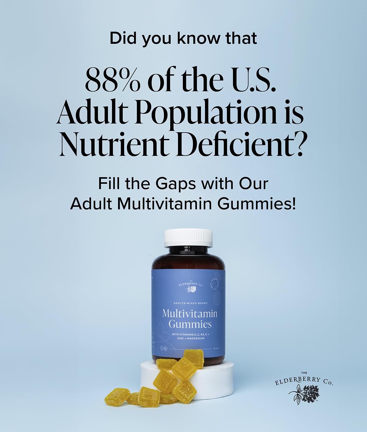 The Elderberry Co. Adult Multivitamin Gummies with Vitamins A, B, E, K2 and Zinc, 60 Count