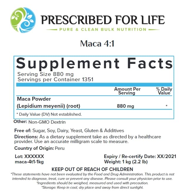 Prescribed For Life Organic Maca Root Powder, 11.99 Ounce