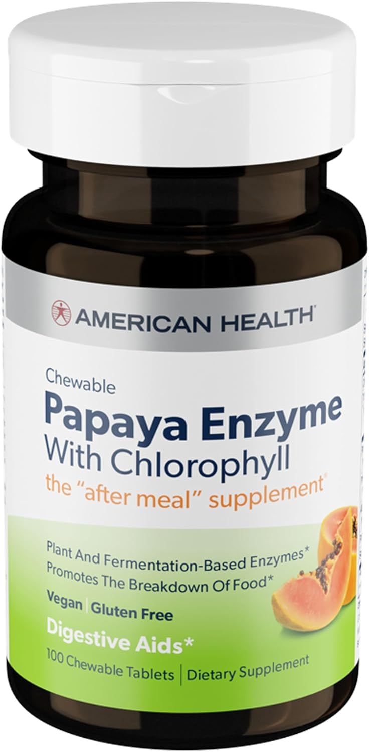 American Health Papaya Enzyme with Chlorophyll Chewable Tablets, 100 Count