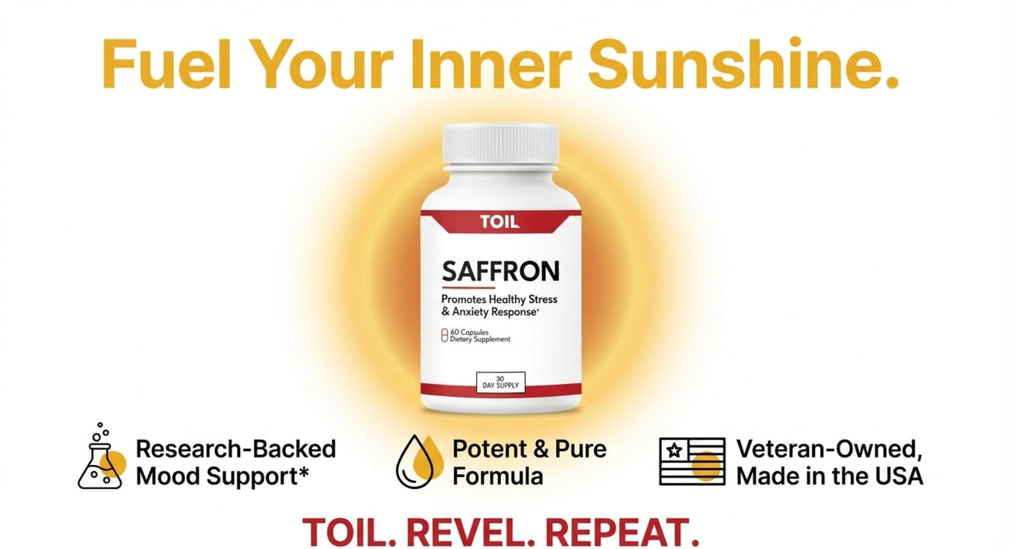 TOIL Saffron Supplement for Stress Response and Brain Health Support Unflavored Capsules 60 Count