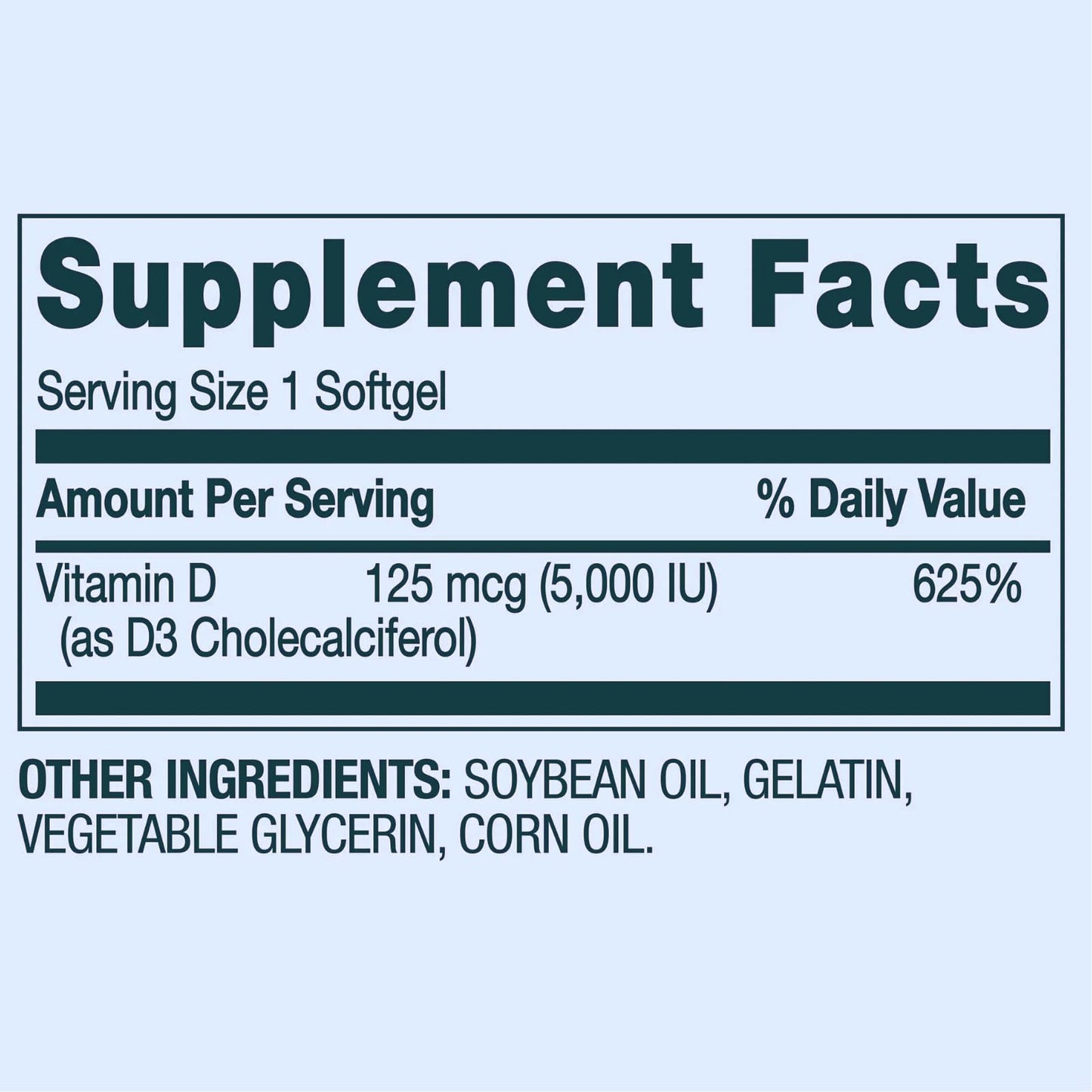 Generic Vitamin D3 125 mcg (5,000 IU) Bone & Immune Health Softgels 250