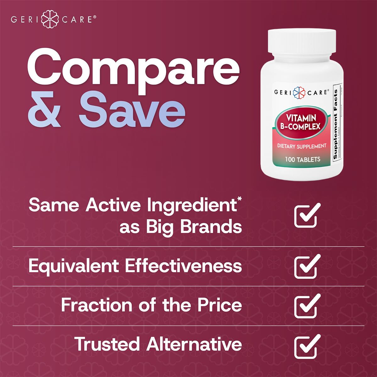 GeriCare Vitamin B-Complex Supplement with Calcium Tablet, 100 Count