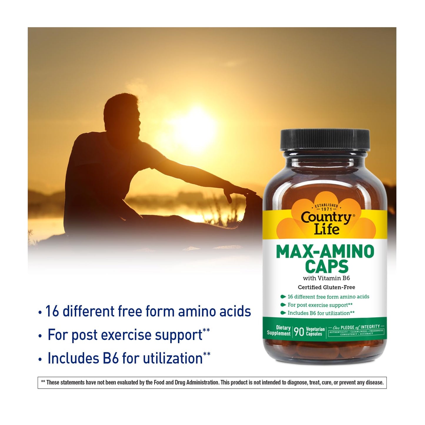 Country Life Maxi-Amino with 16 Free Form Amino Acids, Capsule, 180 Capsules