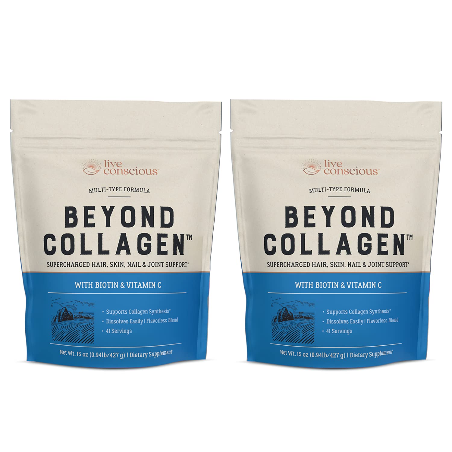 Live Conscious Beyond Collagen Multi Collagen Powder w/ Types I, II, III, V & X, 30-Count