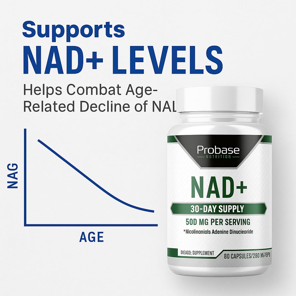 Probase Nutrition NAD Supplement 500mg High Potency NAD Maximizer Similar to Nicotinamide Riboside Vegan Non-GMO Third Party Tested 60 Capsules
