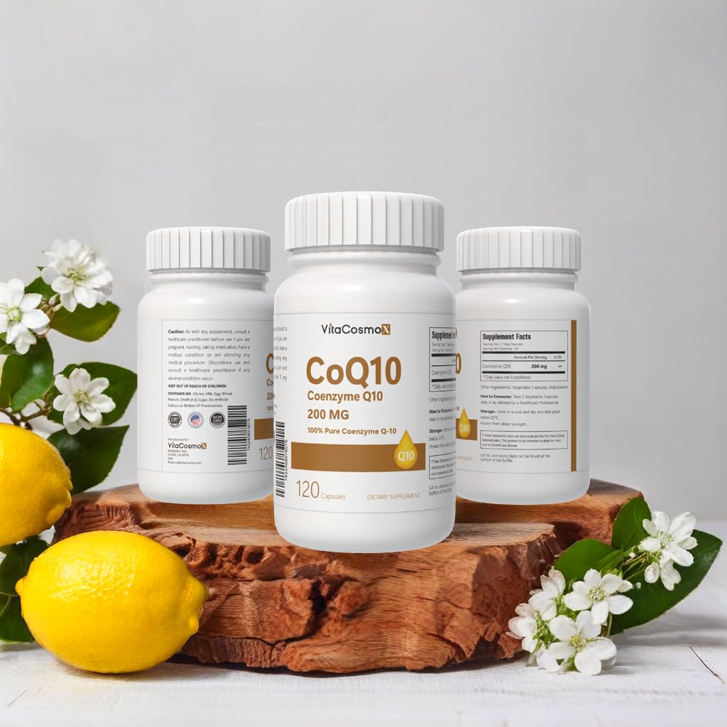 VitaCosmoX CoQ10 Vegan Capsules 200 mg, 120 Count