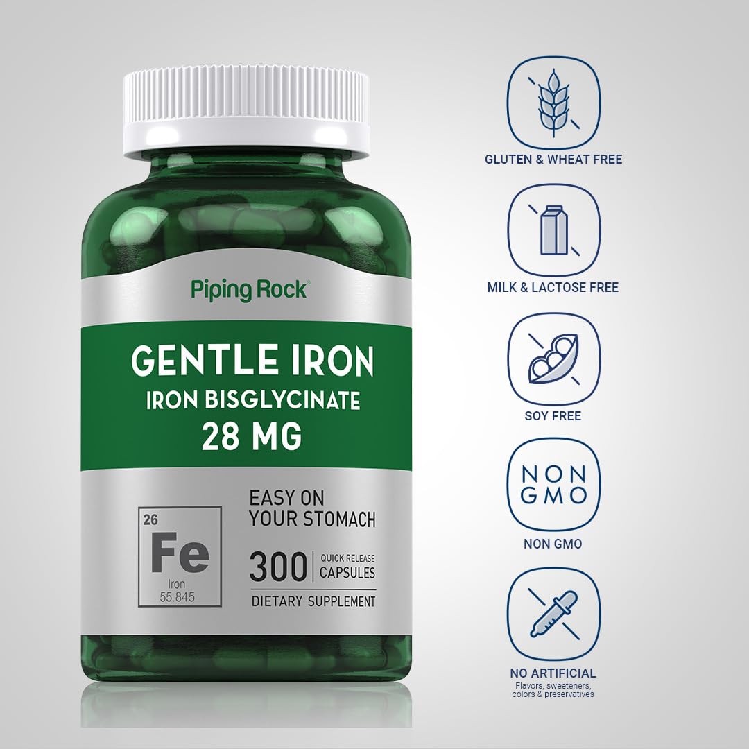 Piping Rock Iron Bisglycinate 28 mg Capsules 300 Count