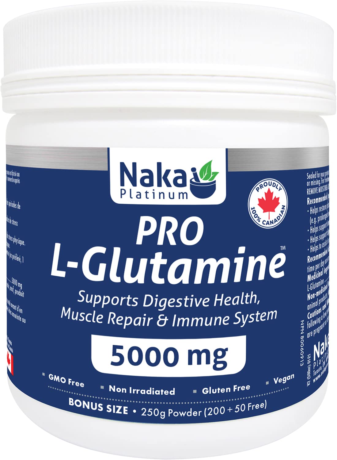 NAKA L-Glutamine Powder, 250 Count