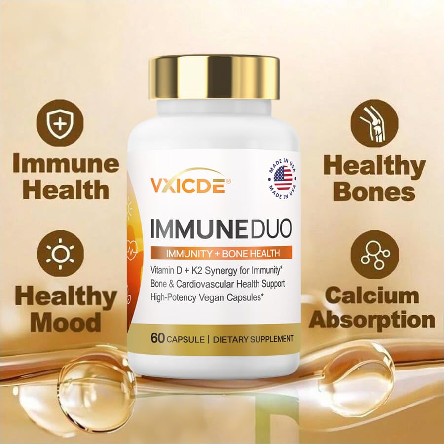 VXICDE Vitamin K2 with D3 Supplement Capsules, 60 Count