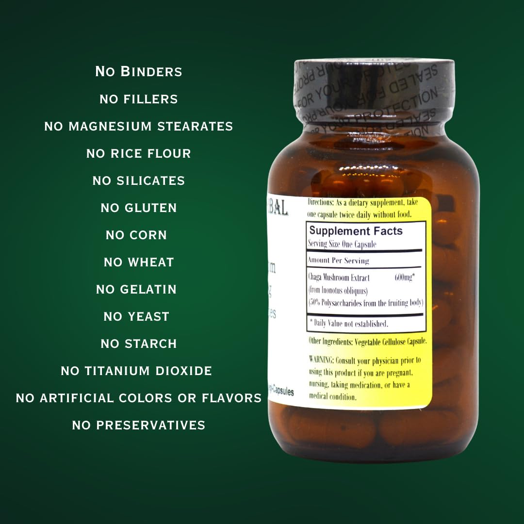 Barlowe's Herbal Elixirs Chaga Mushroom Extract Capsules, 60 Veggie Capsules