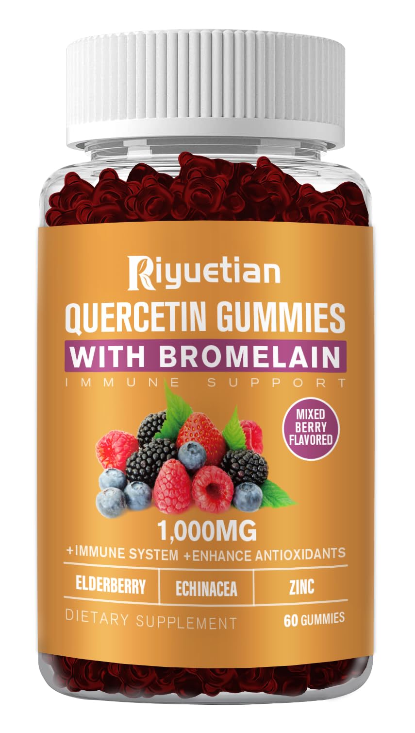 Riyuetian Quercetin with Bromelain, Zinc & Vitamin C Gummy 60 Count