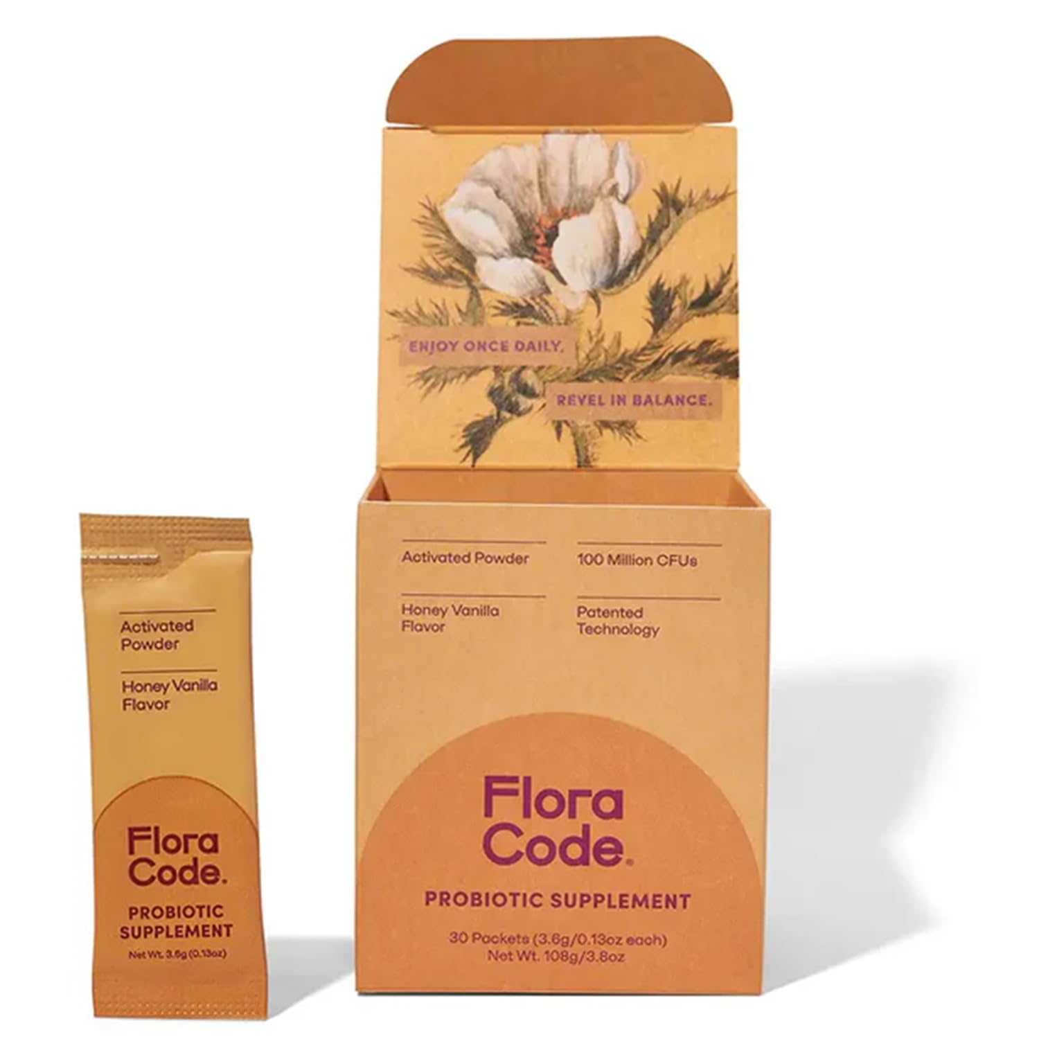 Flora Code Probiotics for Women Honey Vanilla Probiotic Powder, Activated Formula with DE111, 4.01 Ounce