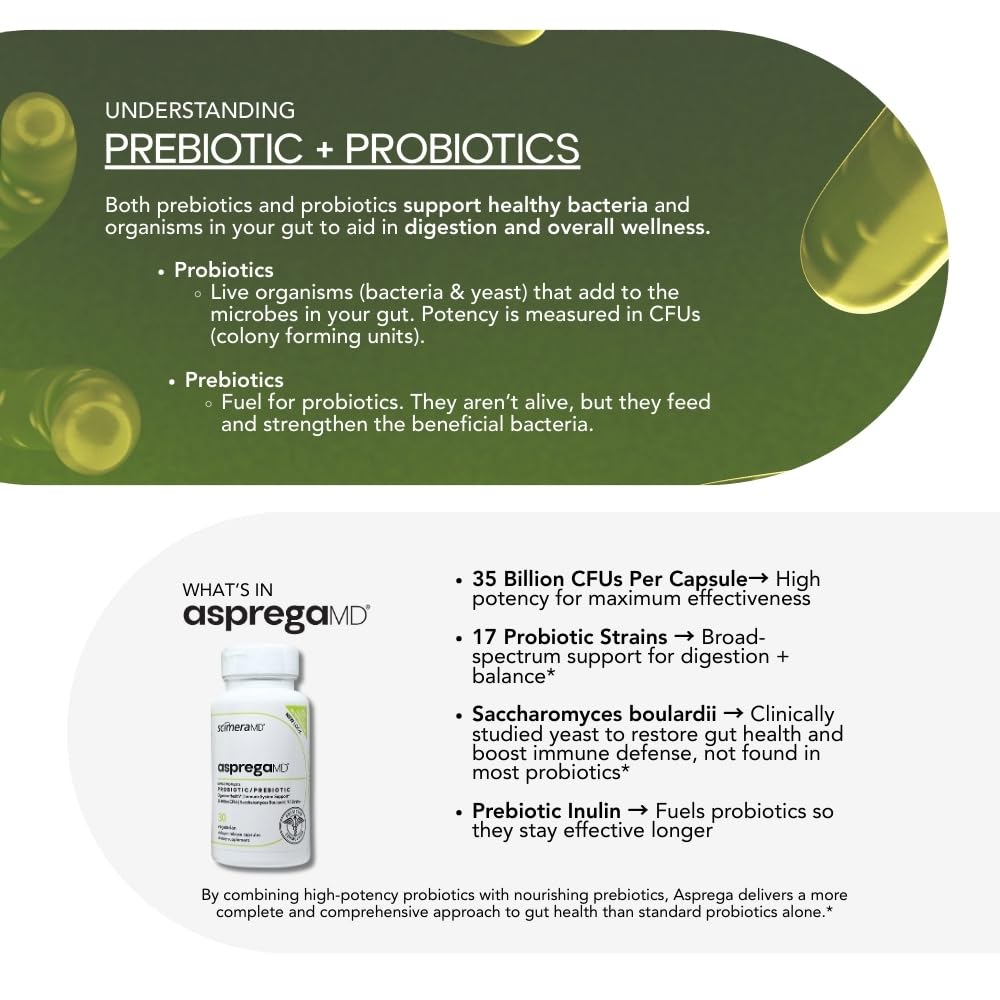 Scimera Bioscience Asprega Probiotic + Prebiotic Supplement Capsules, 60 Capsules