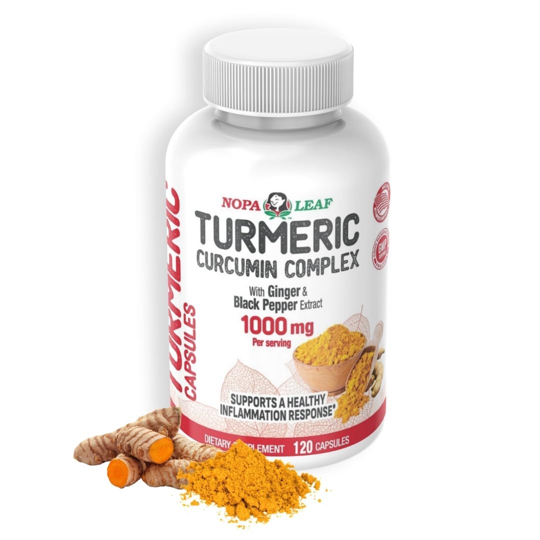 Nopalina Leaf Turmeric Curcumin Complex Capsules with Ginger & Black Pepper, 1000mg per Serving, 120 Capsules