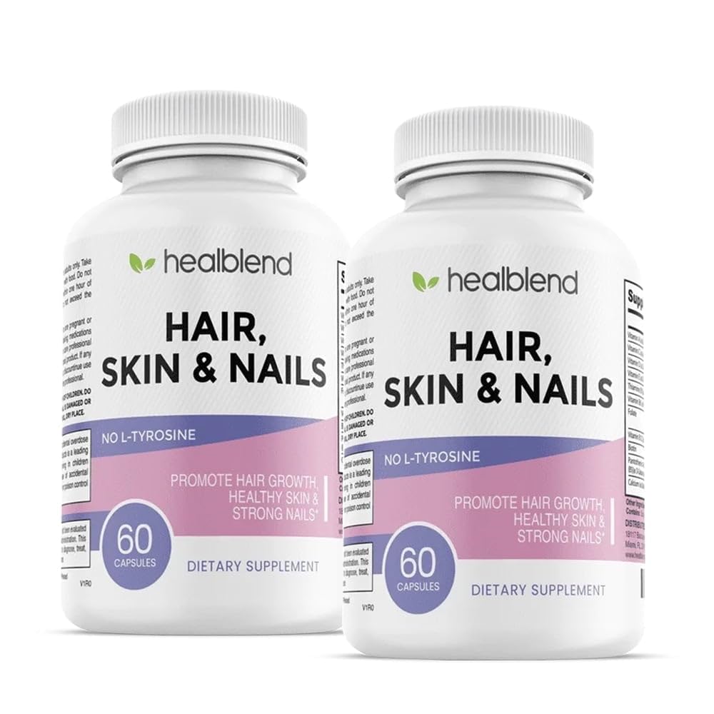 healblend Hair Skin and Nails Vitamins for Women with Biotin 5000 mcg, Iron and Manganese, Vegan, Non-GMO, 60 Capsules