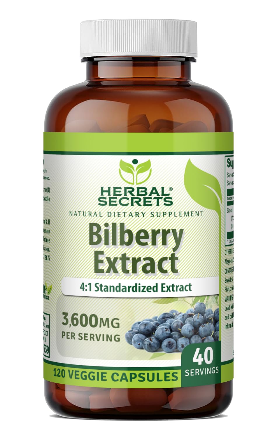 Herbal Secrets Bilberry 300 Mg Standardized 4:1 Extract Capsule, 1 Count