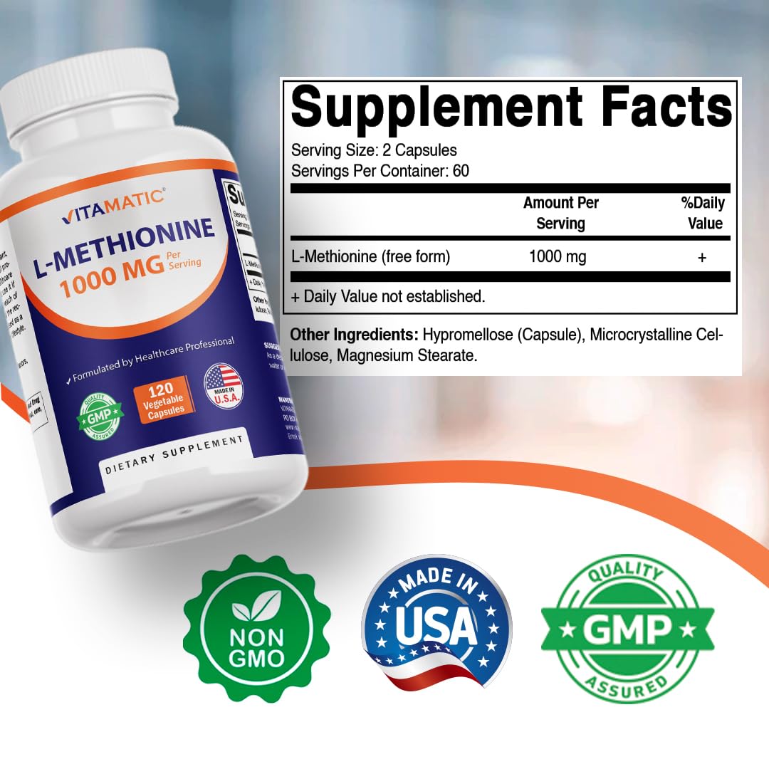 Vitamatic L-Methionine 1000 mg Capsule, 120 Count