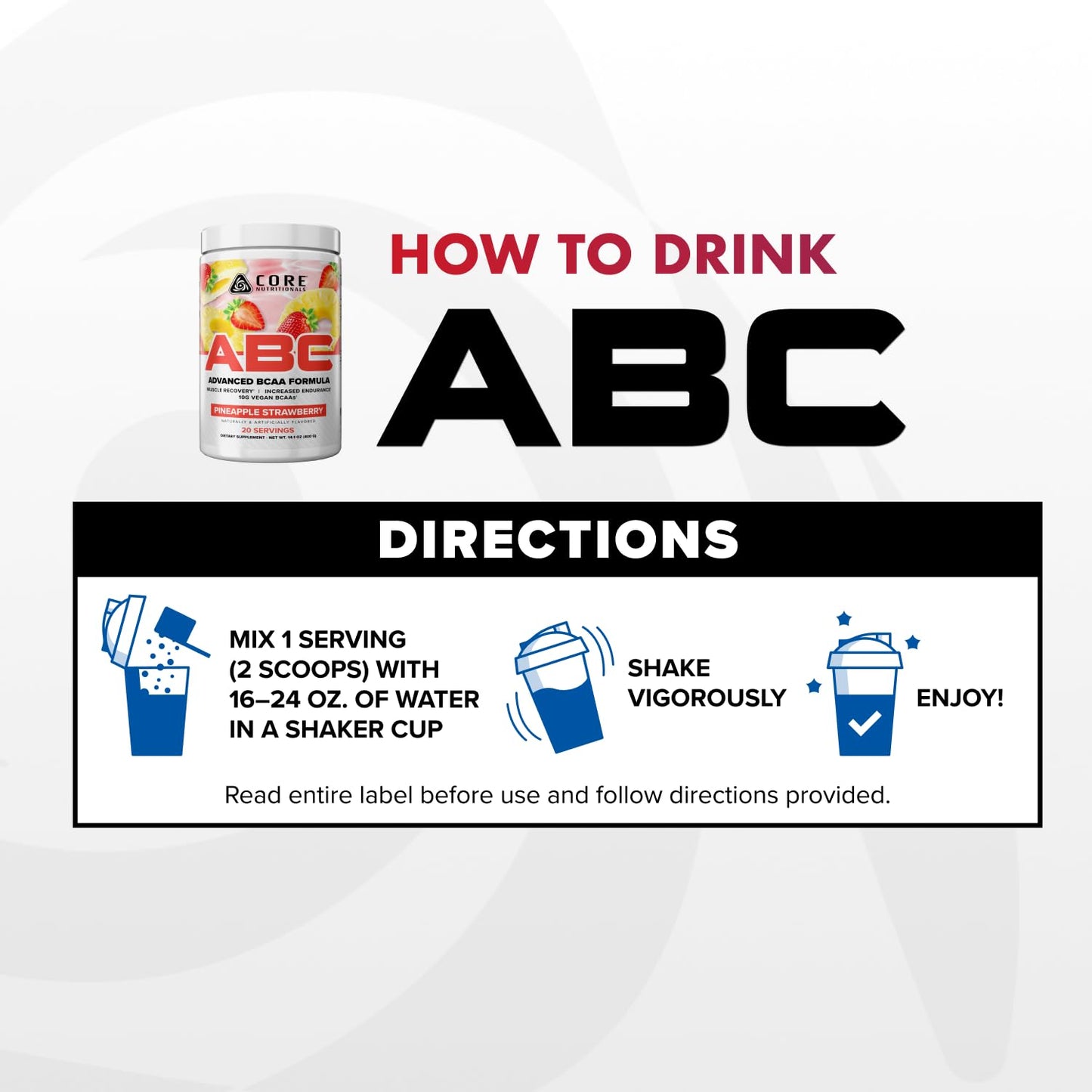 Core Nutritionals ABC Advanced BCAA Supplement Powder, 20 Servings